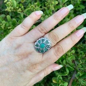 Pretty Vintage Sterling Silver and Emerald Ring
